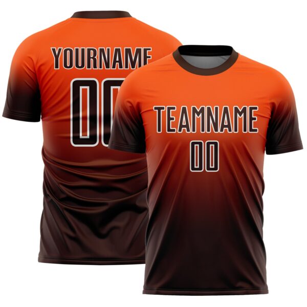 Custom Orange Brown-White Fade Fashion Sublimation Soccer Uniform Jersey