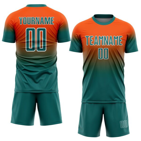 Custom Orange Teal-White Fade Fashion Sublimation Soccer Uniform Jersey