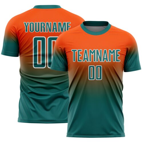Custom Orange Teal-White Fade Fashion Sublimation Soccer Uniform Jersey