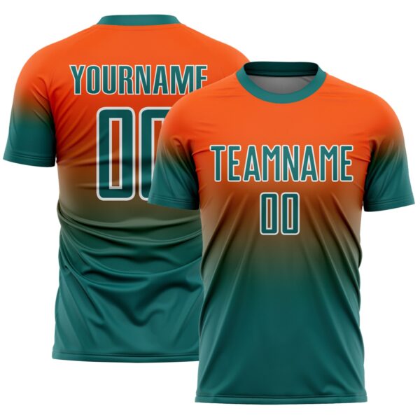 Custom Orange Teal-White Fade Fashion Sublimation Soccer Uniform Jersey