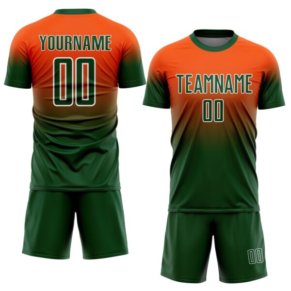 Custom Orange Green-White Fade Fashion Sublimation Soccer Uniform Jersey