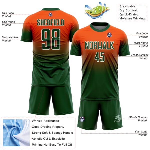 Custom Orange Green-White Fade Fashion Sublimation Soccer Uniform Jersey