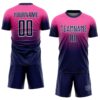 Custom Pink Navy-White Fade Fashion Sublimation Soccer Uniform Jersey