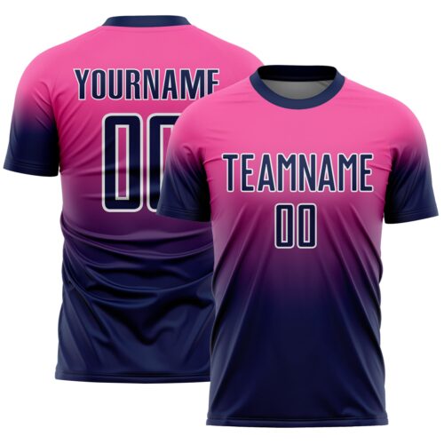 Soccer6573 Custom Pink Navy-White Fade Fashion Sublimation Soccer Uniform Jersey