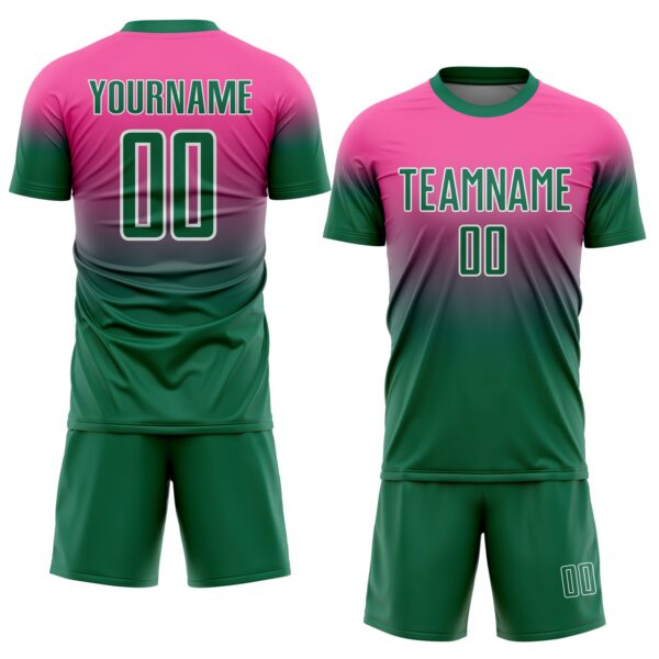 Custom Pink Kelly Green-White Fade Fashion Sublimation Soccer Uniform Jersey
