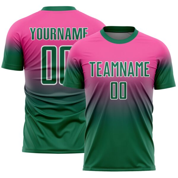 Custom Pink Kelly Green-White Fade Fashion Sublimation Soccer Uniform Jersey