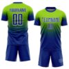 Custom Neon Green Royal-White Fade Fashion Sublimation Soccer Uniform Jersey