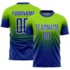 Custom Neon Green Royal-White Fade Fashion Sublimation Soccer Uniform Jersey