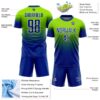Custom Neon Green Royal-White Fade Fashion Sublimation Soccer Uniform Jersey