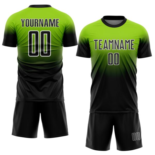 Custom Neon Green Black-White Fade Fashion Sublimation Soccer Uniform Jersey