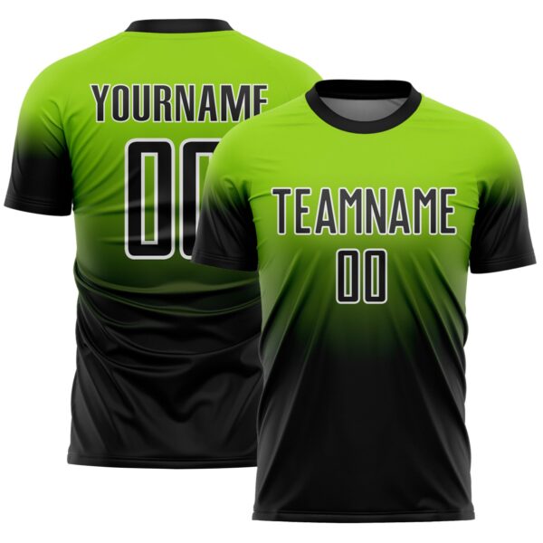 Custom Neon Green Black-White Fade Fashion Sublimation Soccer Uniform Jersey