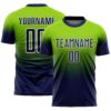 Custom Neon Green Navy-White Fade Fashion Sublimation Soccer Uniform Jersey