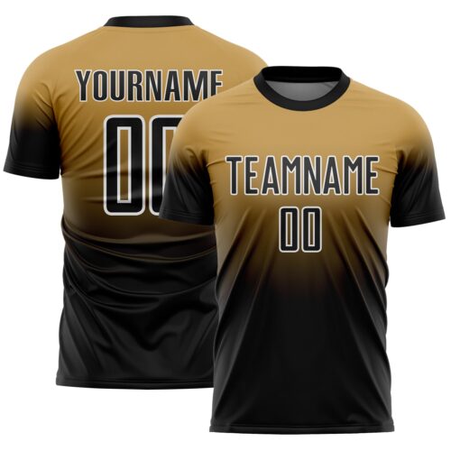 Soccer6578 Custom Old Gold Black-White Fade Fashion Sublimation Soccer Uniform Jersey