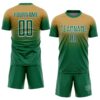 Custom Old Gold Kelly Green-White Fade Fashion Sublimation Soccer Uniform Jersey