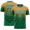 Custom Old Gold Kelly Green-White Fade Fashion Sublimation Soccer Uniform Jersey