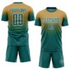 Custom Old Gold Teal-White Fade Fashion Sublimation Soccer Uniform Jersey