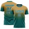 Custom Old Gold Teal-White Fade Fashion Sublimation Soccer Uniform Jersey