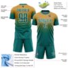 Custom Old Gold Teal-White Fade Fashion Sublimation Soccer Uniform Jersey