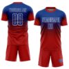 Custom Royal White-Red Fade Fashion Sublimation Soccer Uniform Jersey
