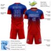 Custom Royal White-Red Fade Fashion Sublimation Soccer Uniform Jersey