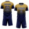 Custom Old Gold Navy-White Fade Fashion Sublimation Soccer Uniform Jersey