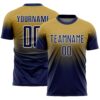 Custom Old Gold Navy-White Fade Fashion Sublimation Soccer Uniform Jersey