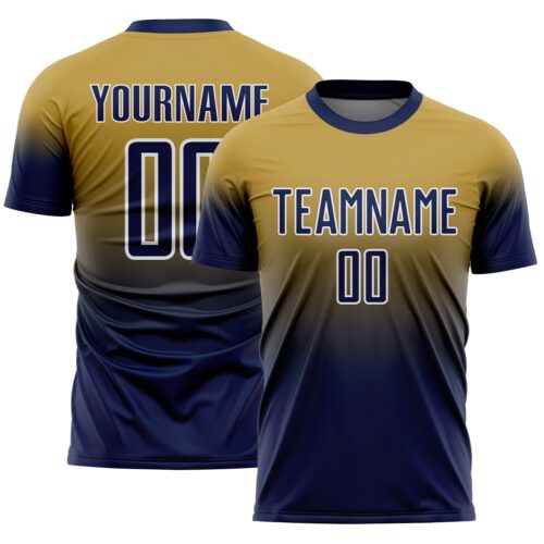 Soccer6582 Custom Old Gold Navy-White Fade Fashion Sublimation Soccer Uniform Jersey