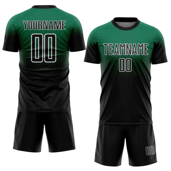 Custom Kelly Green Black-White Fade Fashion Sublimation Soccer Uniform Jersey