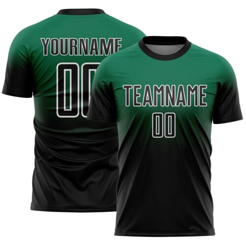 Custom Kelly Green Black-White Fade Fashion Sublimation Soccer Uniform Jersey