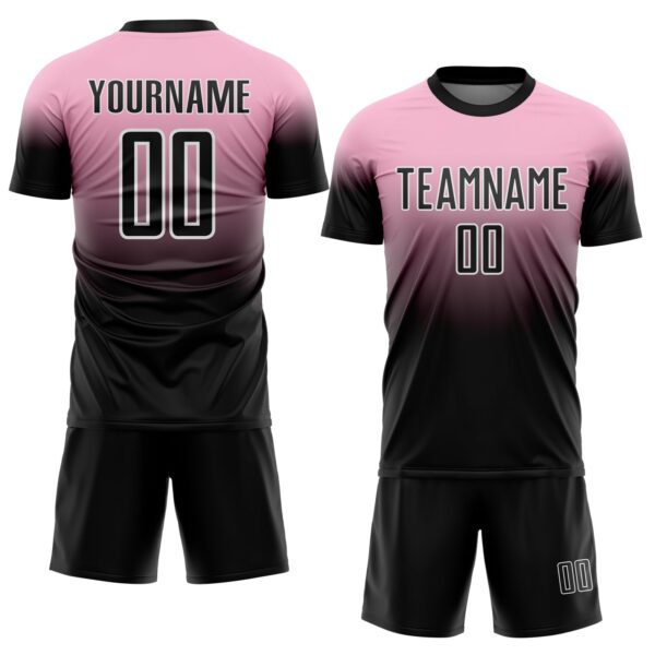 Custom Light Pink Black-White Fade Fashion Sublimation Soccer Uniform Jersey