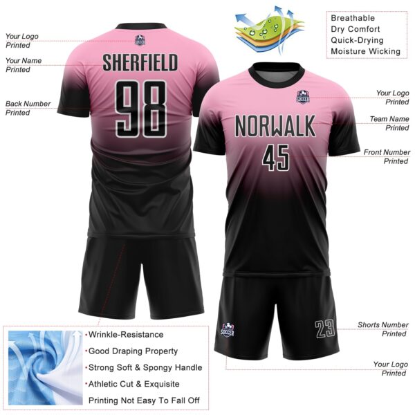 Custom Light Pink Black-White Fade Fashion Sublimation Soccer Uniform Jersey