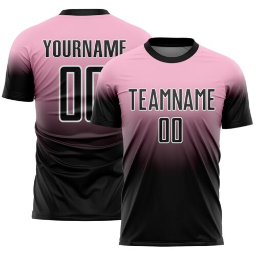 Custom Light Pink Black-White Fade Fashion Sublimation Soccer Uniform Jersey