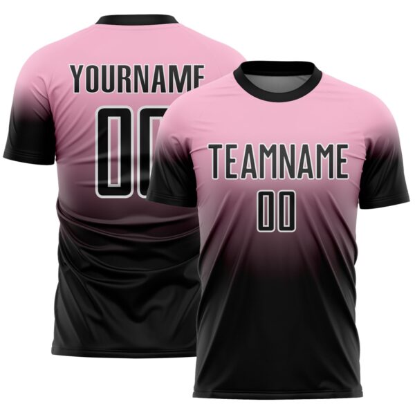 Custom Light Pink Black-White Fade Fashion Sublimation Soccer Uniform Jersey
