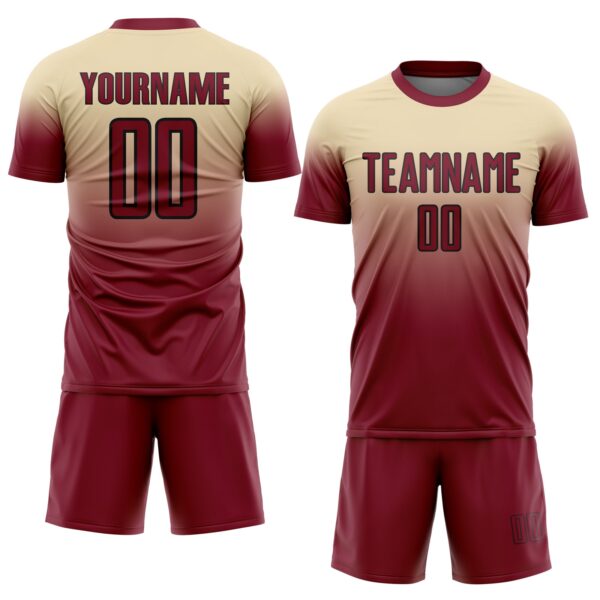 Custom Cream Crimson-Black Fade Fashion Sublimation Soccer Uniform Jersey