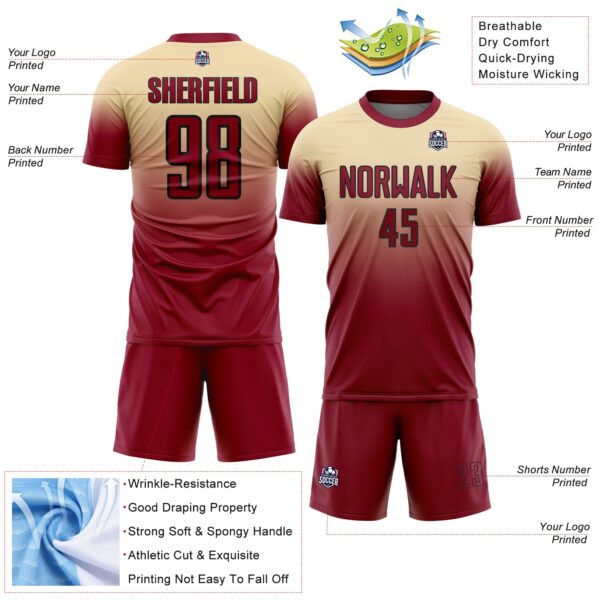 Custom Cream Crimson-Black Fade Fashion Sublimation Soccer Uniform Jersey