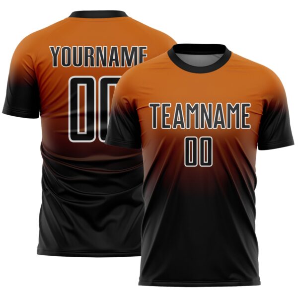 Custom Bay Orange Black-White Fade Fashion Sublimation Soccer Uniform Jersey