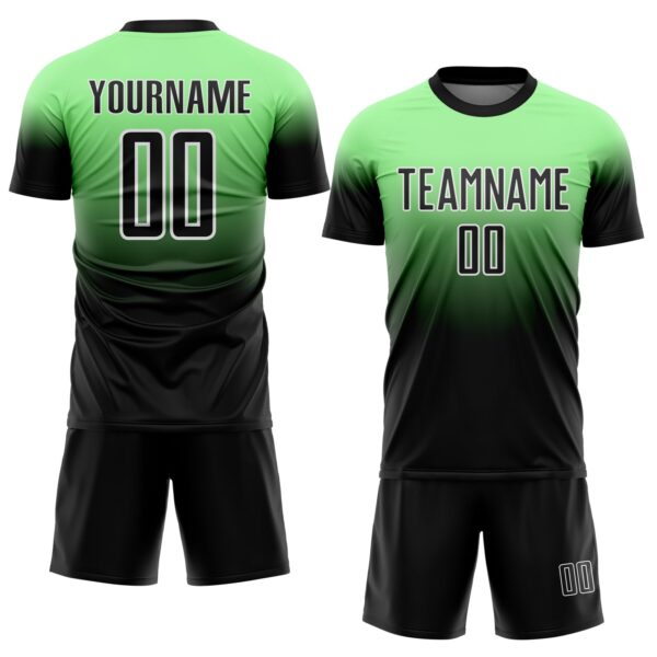 Custom Pea Green Black-White Fade Fashion Sublimation Soccer Uniform Jersey