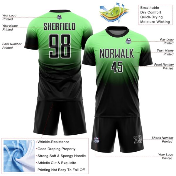 Custom Pea Green Black-White Fade Fashion Sublimation Soccer Uniform Jersey