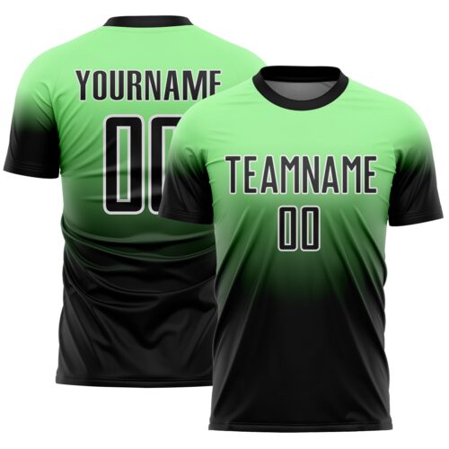 Custom Pea Green Black-White Fade Fashion Sublimation Soccer Uniform Jersey