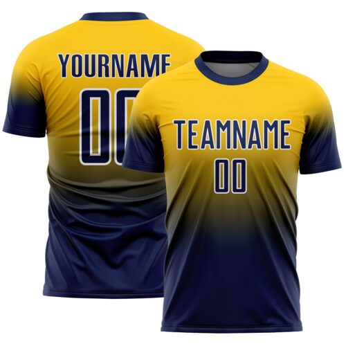 Custom Yellow Navy-White Fade Fashion Sublimation Soccer Uniform Jersey