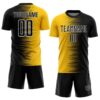 Custom Black White-Gold Gradient Line Sublimation Soccer Uniform Jersey