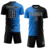 Custom Black White-Powder Blue Gradient Line Sublimation Soccer Uniform Jersey