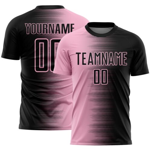 Custom Black Light Pink Gradient Line Sublimation Soccer Uniform Jersey