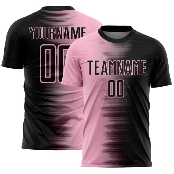 Custom Black Light Pink Gradient Line Sublimation Soccer Uniform Jersey