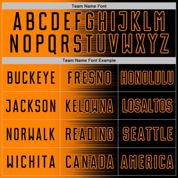 Custom Black Bay Orange Gradient Line Sublimation Soccer Uniform Jersey