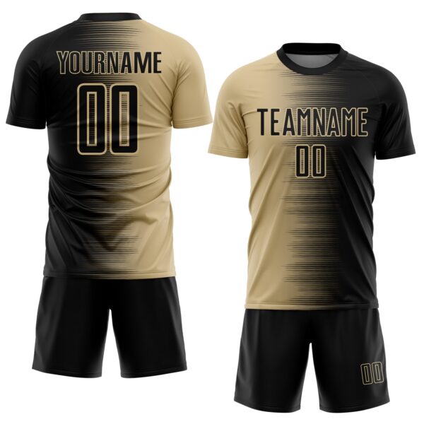 Custom Black Vegas Gold Gradient Line Sublimation Soccer Uniform Jersey