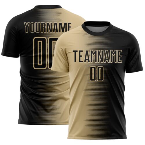 Custom Black Vegas Gold Gradient Line Sublimation Soccer Uniform Jersey