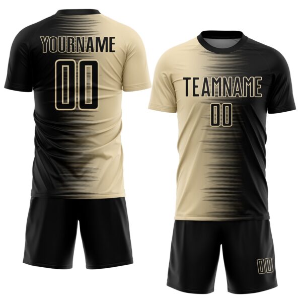 Custom Black Cream Gradient Line Sublimation Soccer Uniform Jersey