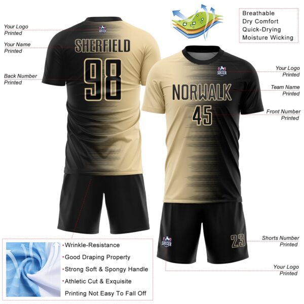 Custom Black Cream Gradient Line Sublimation Soccer Uniform Jersey