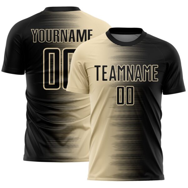Custom Black Cream Gradient Line Sublimation Soccer Uniform Jersey